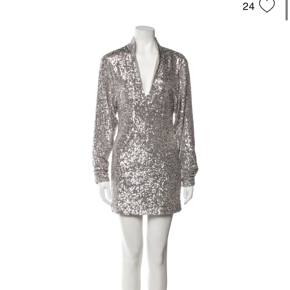 Ronny Kobo Lauper Keyhole silver sequin mini cutout dress